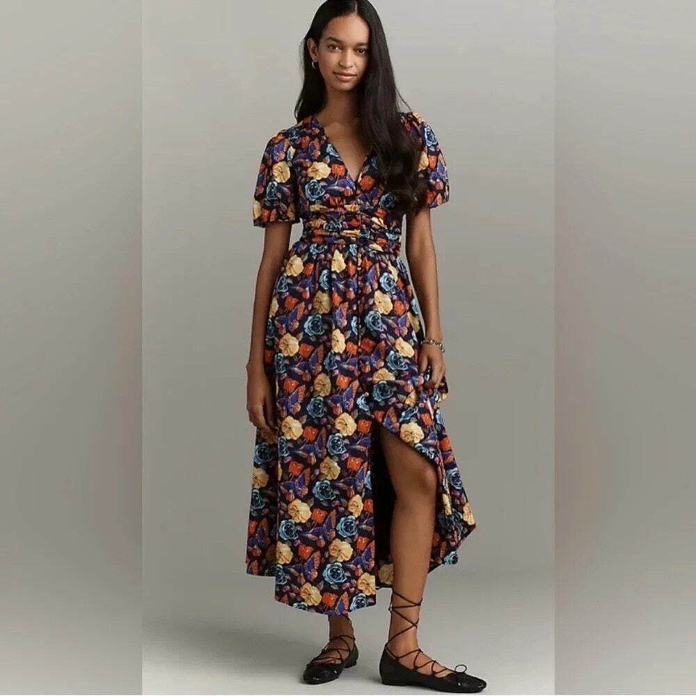 Anthropologie The Katerina Floral Button Front Midi Dress NWT XL